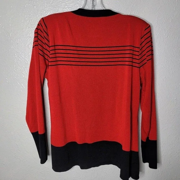 Exclusively Misook TwinSet Open Cardigan Tank Shell Knit red Black sz Small - Picture 8 of 9